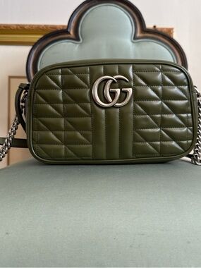 Gucci Quilted GG Leather Crossbody in Olive Green